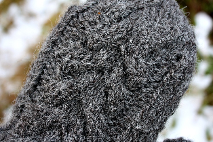 cable mittens in zwartbles cheviot blend